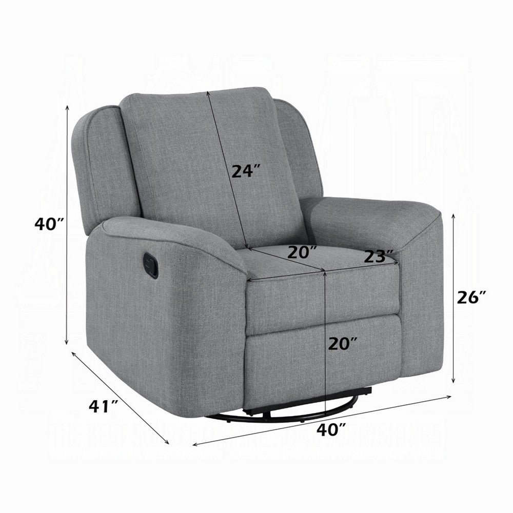 Diny Manual Glider Recliner Chair, Swivel, Soft Gray Linen Fabric -BM333888