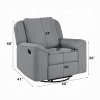 Diny Manual Glider Recliner Chair, Swivel, Soft Gray Linen Fabric -BM333888