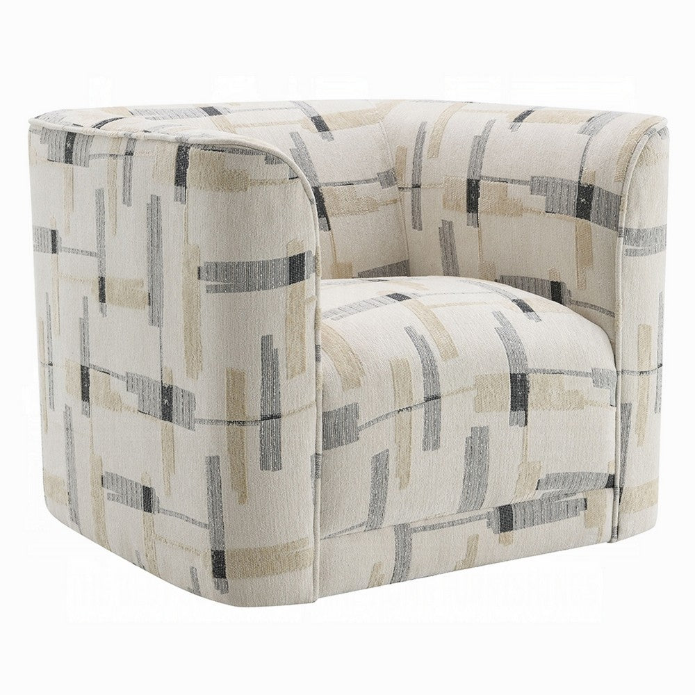Lenu Swivel Accent Sofa Chair, Beige Pattern Fabric, Boxy Padded Seat -BM333916