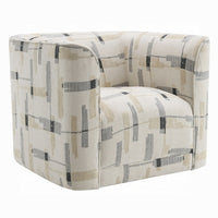 Lenu Swivel Accent Sofa Chair, Beige Pattern Fabric, Boxy Padded Seat -BM333916