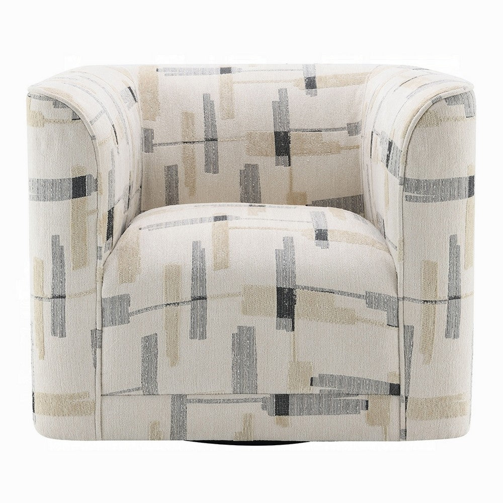 Lenu Swivel Accent Sofa Chair, Beige Pattern Fabric, Boxy Padded Seat -BM333916