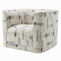 Lenu Swivel Accent Sofa Chair, Beige Pattern Fabric, Boxy Padded Seat -BM333916
