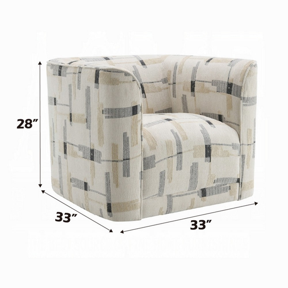 Lenu Swivel Accent Sofa Chair, Beige Pattern Fabric, Boxy Padded Seat -BM333916