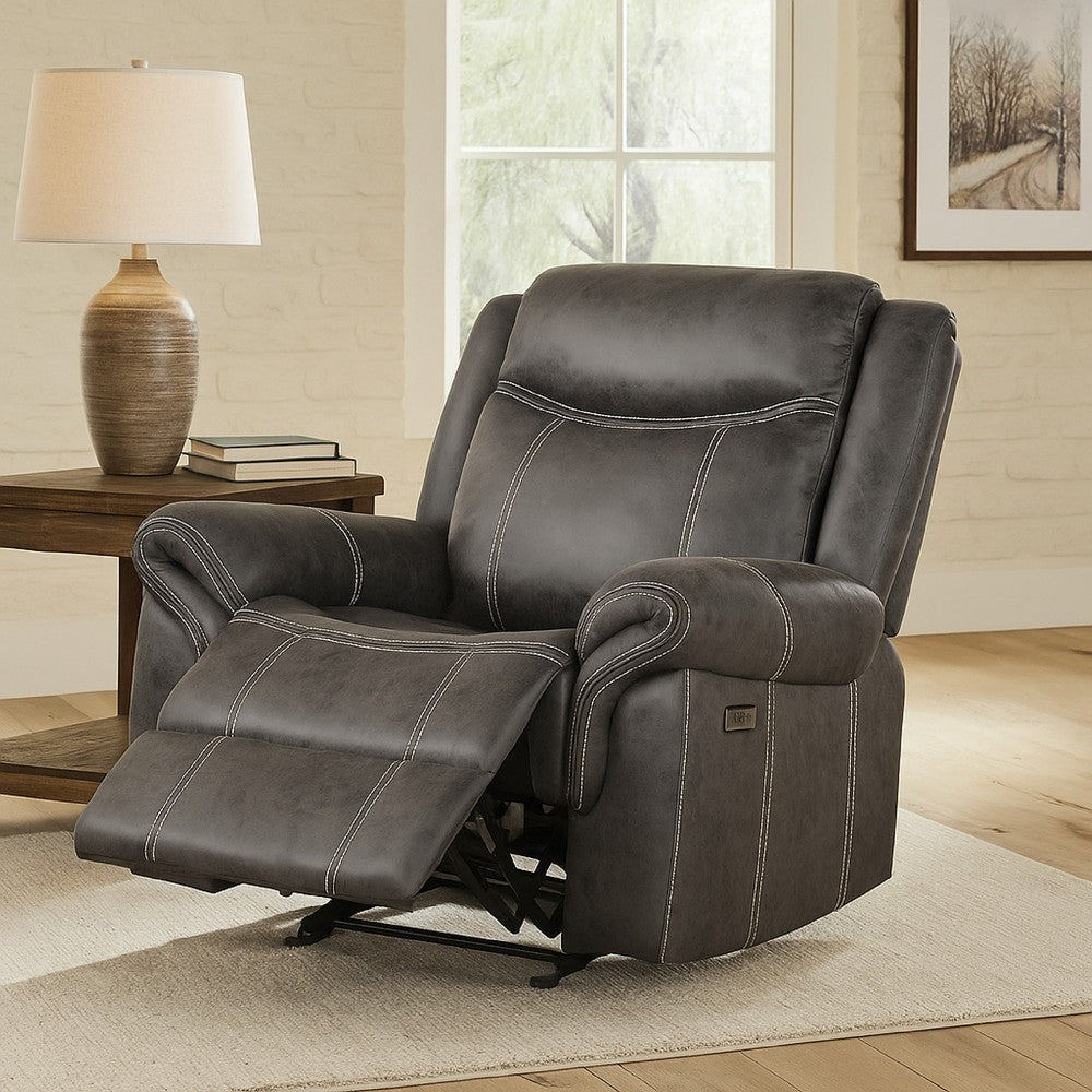 Hesy Power Motion Recliner Chair, USB Ports, Soft Dark Gray Microfiber -BM333922