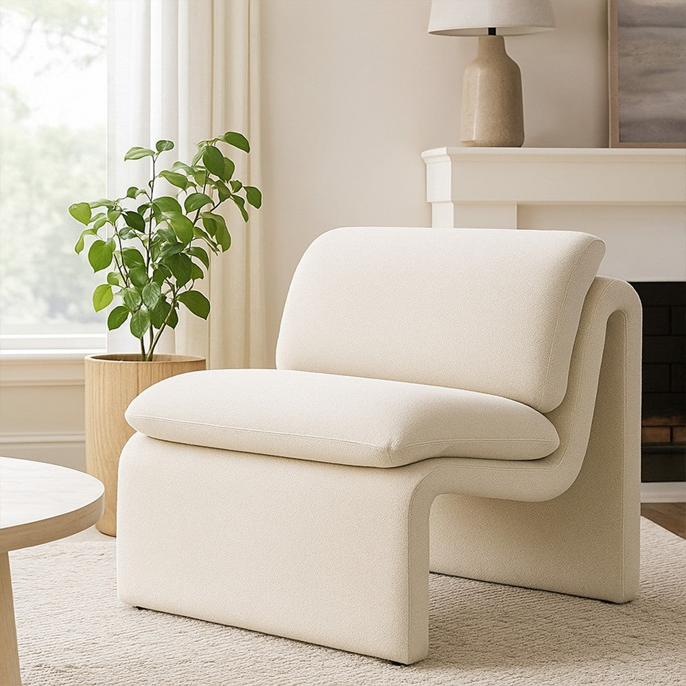 Kami Accent Chair, Curved Open Base, Armless Modern Ivory Boucle -BM333952