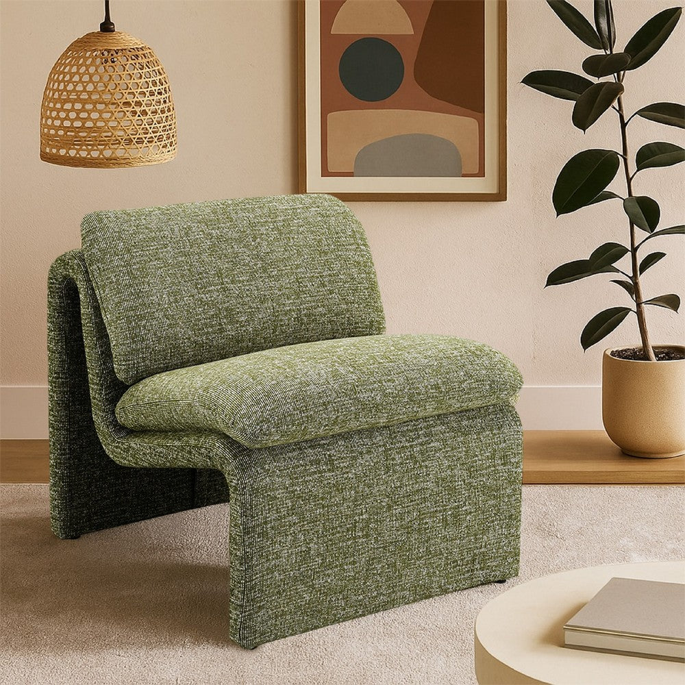 Kami Accent Chair, Curved Open Base, Armless Modern Green Boucle -BM333953
