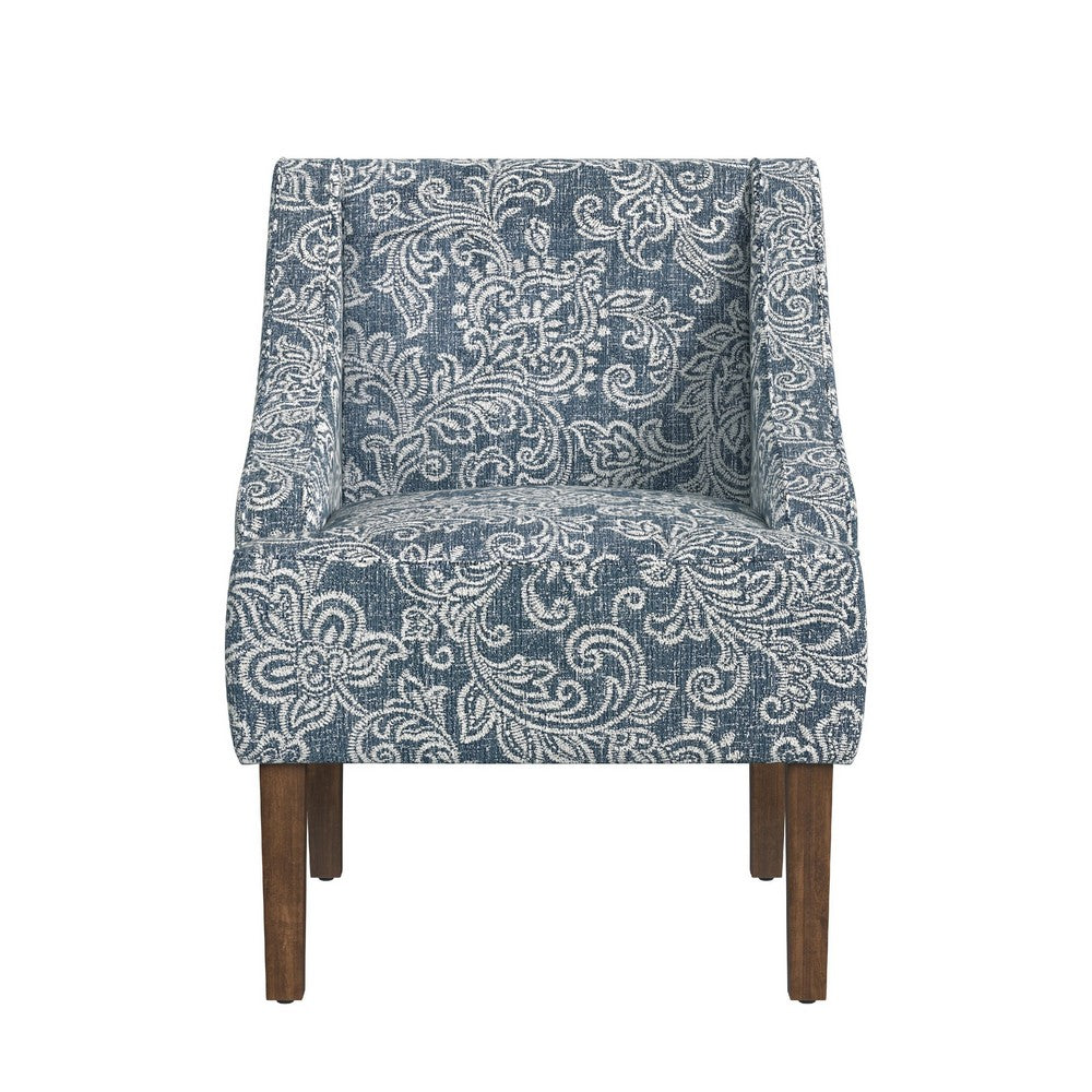 Yolu Accent Club Chair, Classic Denim Blue Jacobean Print Polyester -BM334055
