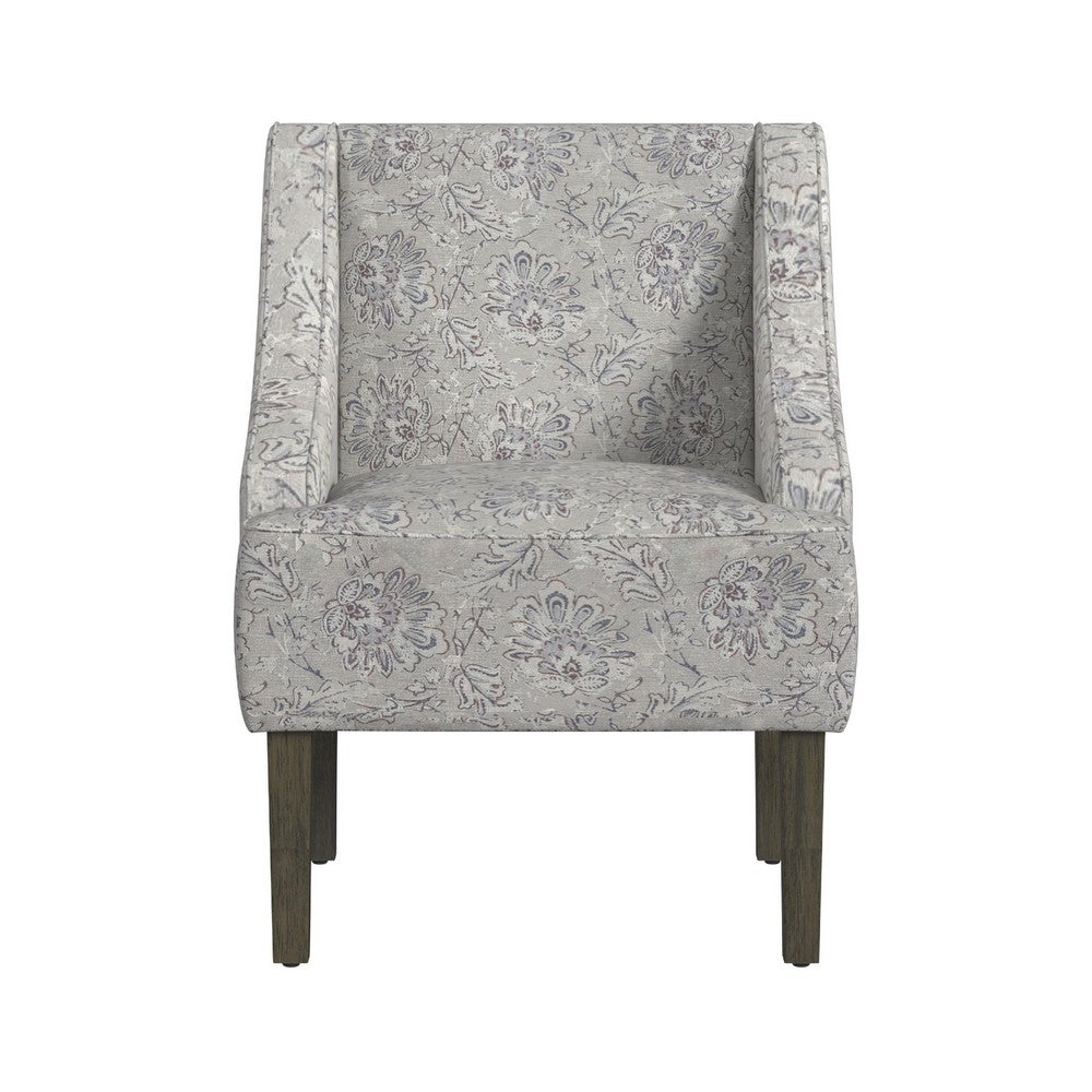 Yolu Accent Club Chair, Artistic Floral Print, Linen Gray Polyester -BM334056