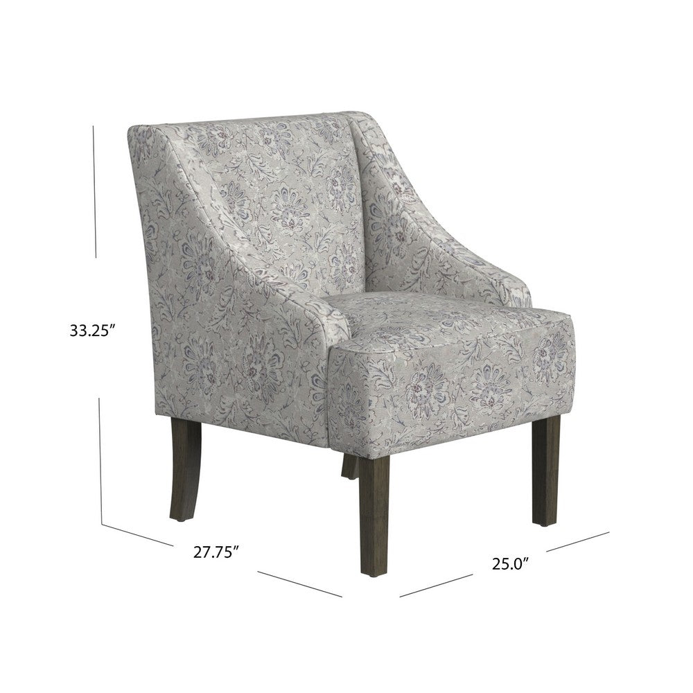 Yolu Accent Club Chair, Artistic Floral Print, Linen Gray Polyester -BM334056