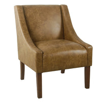 Accent Chair, Distressed Brown Faux Leather with Sloped Arms -BM334061