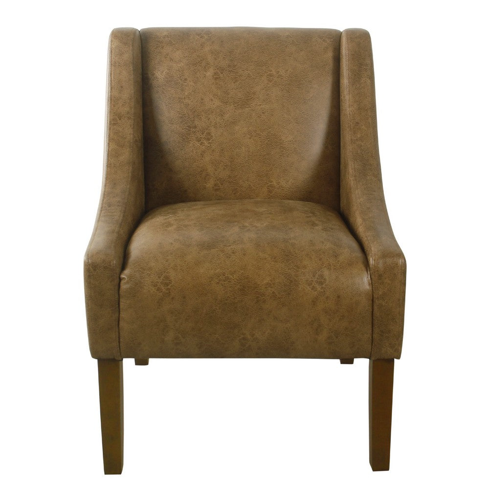 Accent Chair, Distressed Brown Faux Leather with Sloped Arms -BM334061