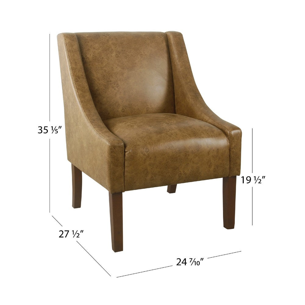 Accent Chair, Distressed Brown Faux Leather with Sloped Arms -BM334061