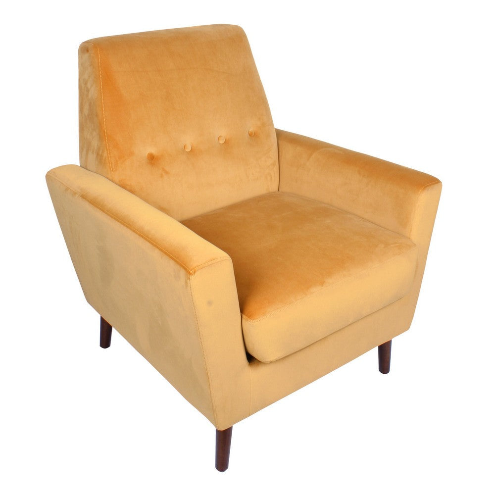 Accent Club Chair, Button Tufted Yellow Velvet with Walnut Brown Legs -BM334062