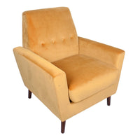 Accent Club Chair, Button Tufted Yellow Velvet with Walnut Brown Legs -BM334062
