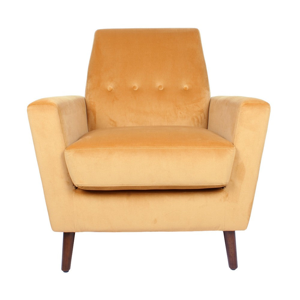 Accent Club Chair, Button Tufted Yellow Velvet with Walnut Brown Legs -BM334062
