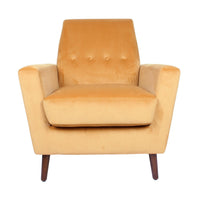 Accent Club Chair, Button Tufted Yellow Velvet with Walnut Brown Legs -BM334062