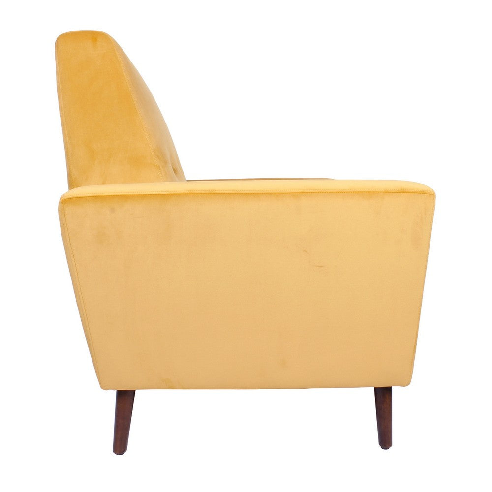 Accent Club Chair, Button Tufted Yellow Velvet with Walnut Brown Legs -BM334062