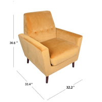 Accent Club Chair, Button Tufted Yellow Velvet with Walnut Brown Legs -BM334062