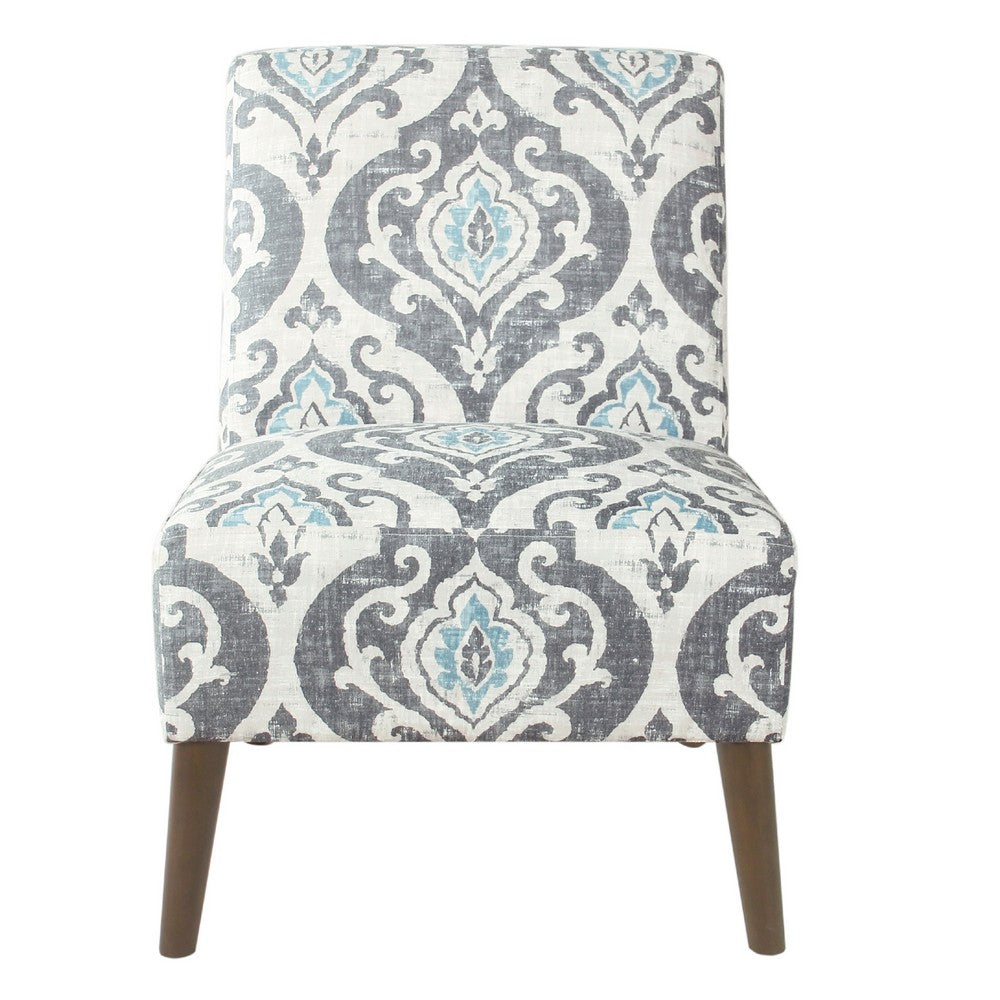 Armless Accent Chair, Vintage Medallion Print, Blue White Polyester -BM334063