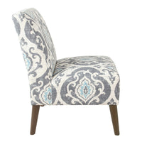 Armless Accent Chair, Vintage Medallion Print, Blue White Polyester -BM334063