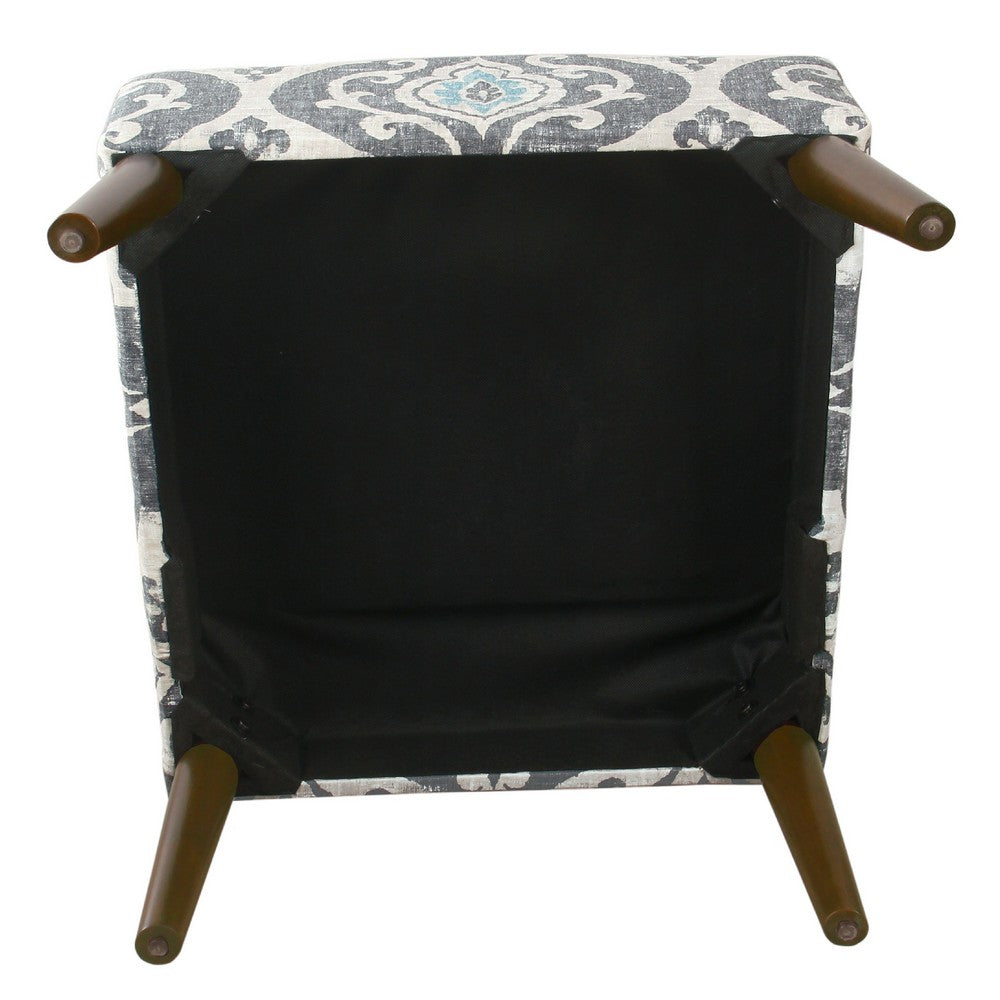 Armless Accent Chair, Vintage Medallion Print, Blue White Polyester -BM334063