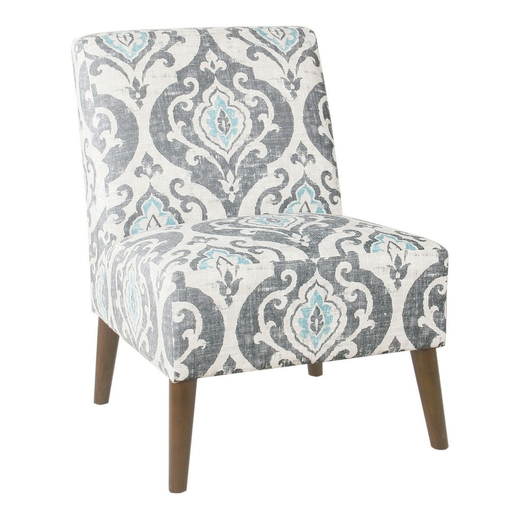 Armless Accent Chair, Vintage Medallion Print, Blue White Polyester -BM334063