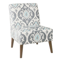 Armless Accent Chair, Vintage Medallion Print, Blue White Polyester -BM334063