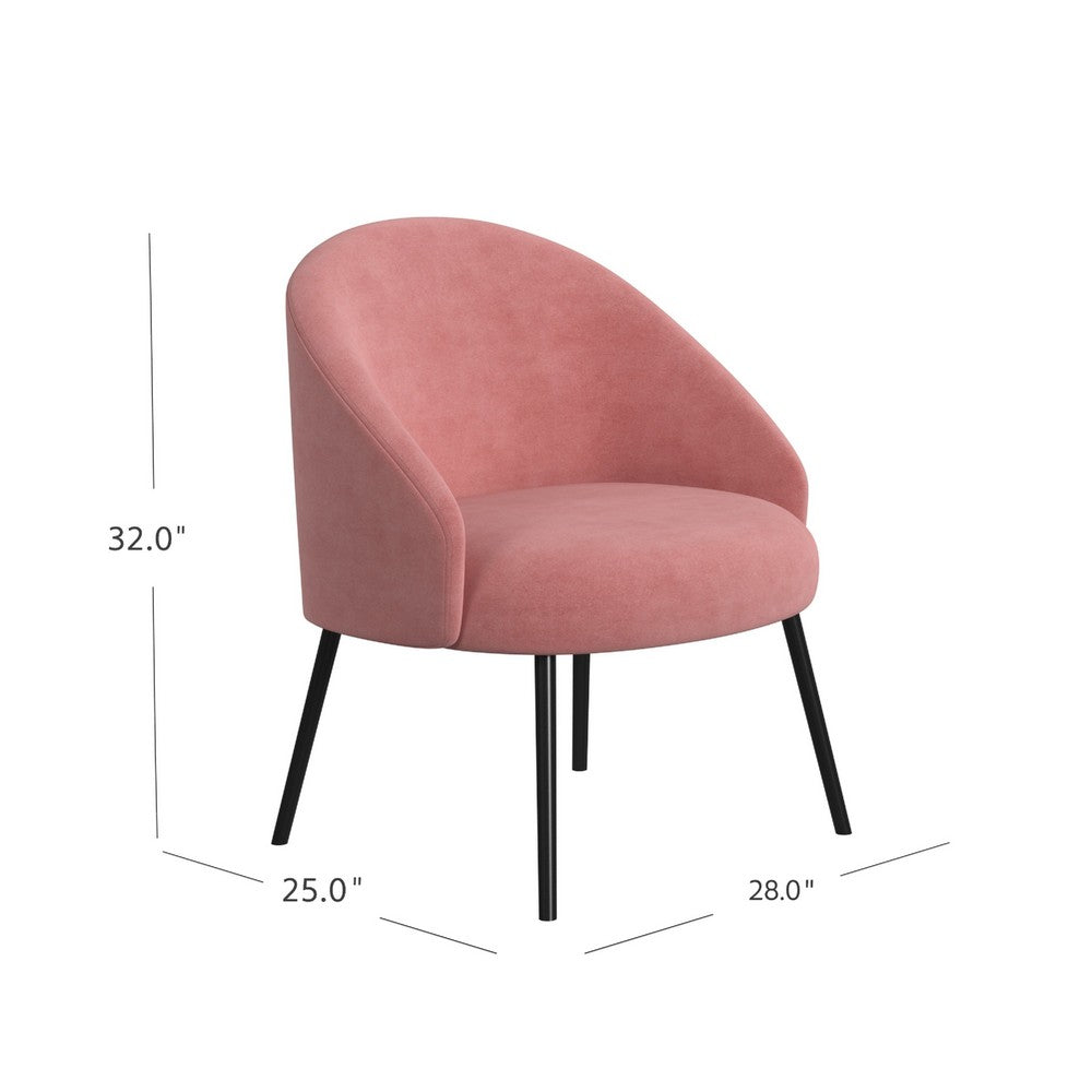 Kila Accent Chair, Soft Pink Velvet and Ebony Black Metal Legs -BM334066
