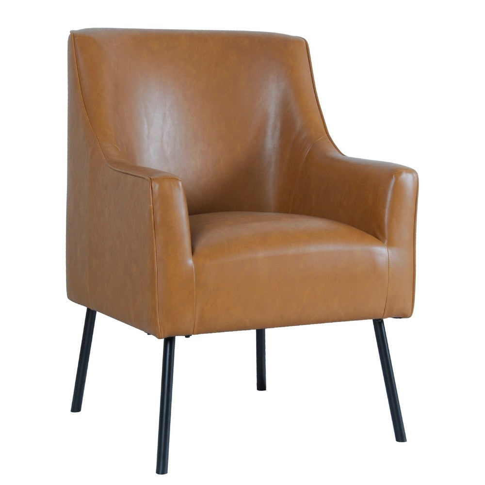 Sune Accent Chair, Brown Faux Leather and Matte Black Metal Legs -BM334071