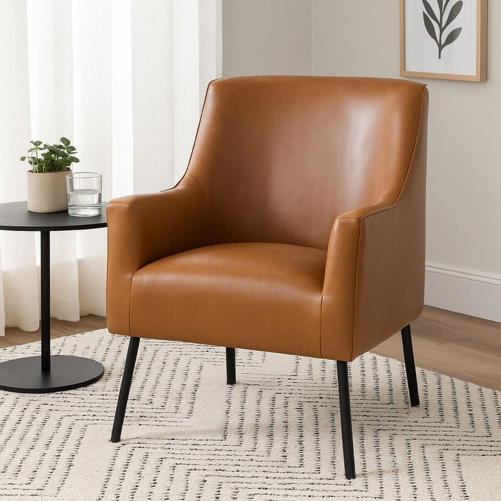 Sune Accent Chair, Brown Faux Leather and Matte Black Metal Legs -BM334071