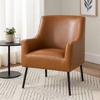 Sune Accent Chair, Brown Faux Leather and Matte Black Metal Legs -BM334071