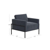 Fiam Accent Armchair, Steel Blue Velvet, Modern Black Metal Legs -BM334073