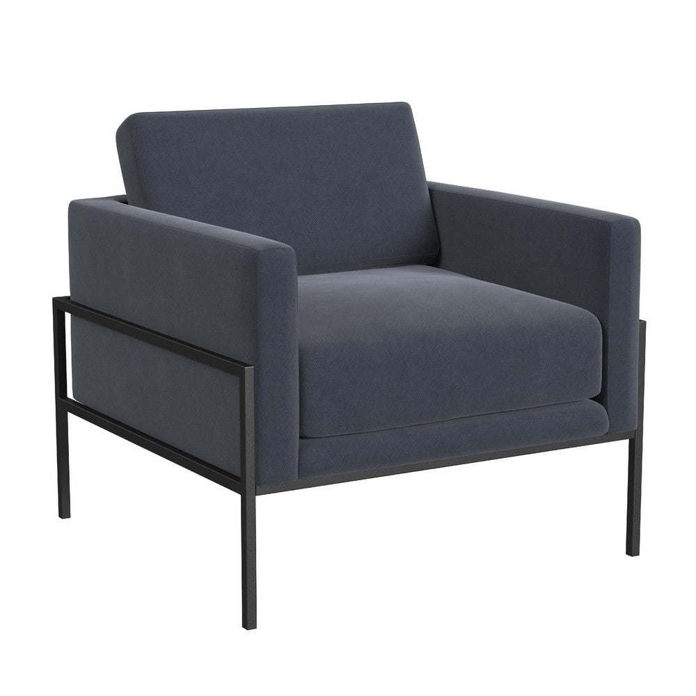 Fiam Accent Armchair, Steel Blue Velvet, Modern Black Metal Legs -BM334073