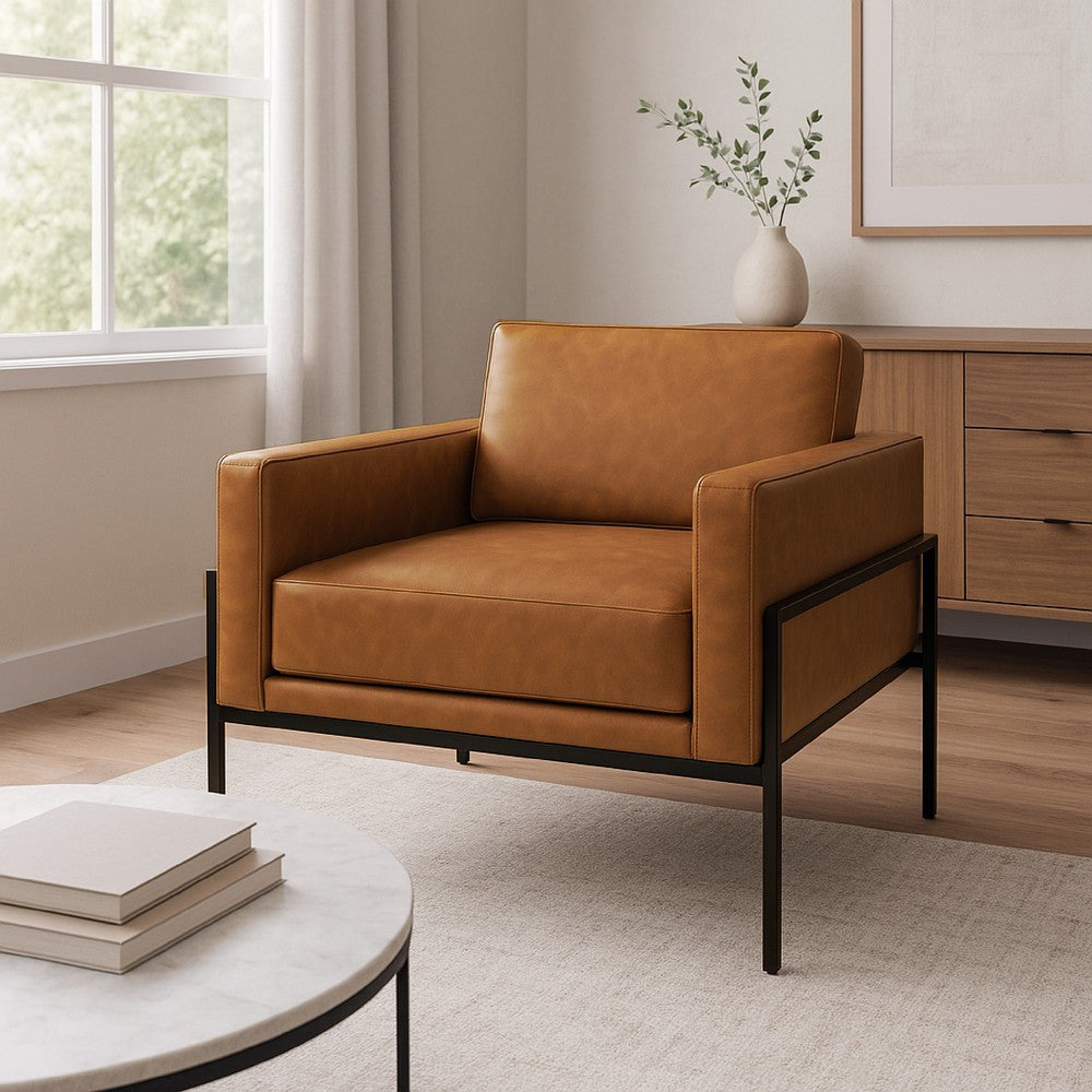 Fiam Accent Armchair, Caramel Brown Faux Leather, Modern Black Legs -BM334074