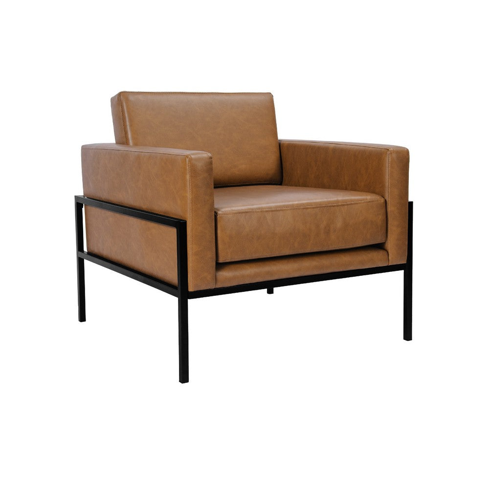 Fiam Accent Armchair, Caramel Brown Faux Leather, Modern Black Legs -BM334074