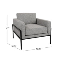 Fiam Accent Armchair, Heather Gray Woven Fabric, Black Metal Legs -BM334077