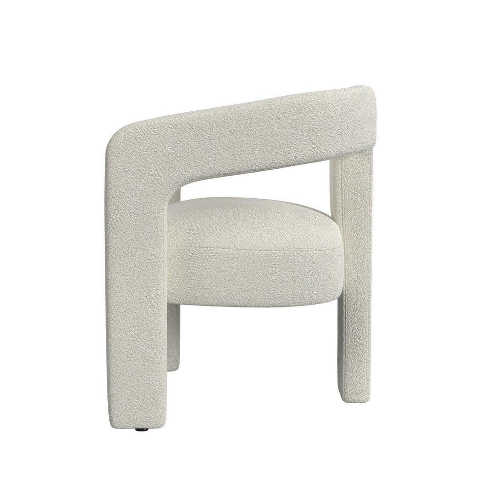 Curved Accent Chair, Modern White Boucle Upholstery on Solid Wood -BM334079