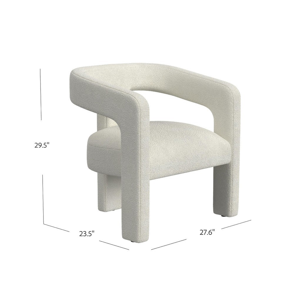 Curved Accent Chair, Modern White Boucle Upholstery on Solid Wood -BM334079