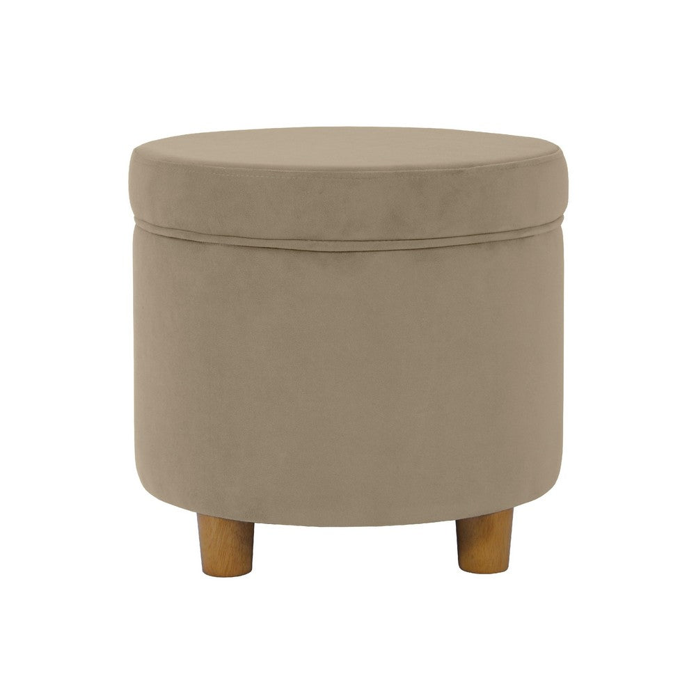 Gio Storage Ottoman, 19 Inch Round Lift Top, Fawn Gray Velvet Fabric -BM334082