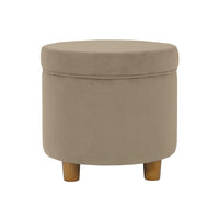 Gio Storage Ottoman, 19 Inch Round Lift Top, Fawn Gray Velvet Fabric -BM334082