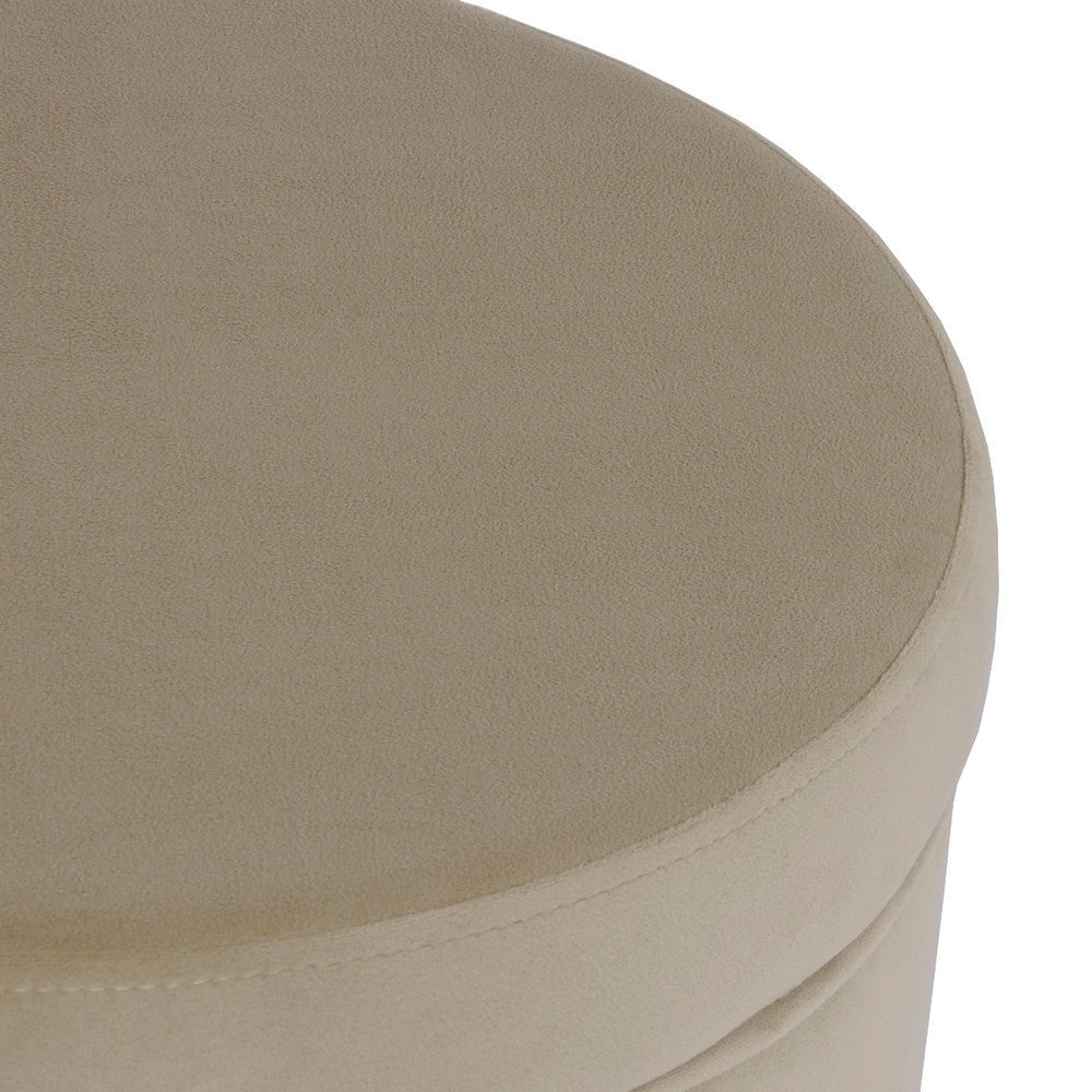 Gio Storage Ottoman, 19 Inch Round Lift Top, Fawn Gray Velvet Fabric -BM334082