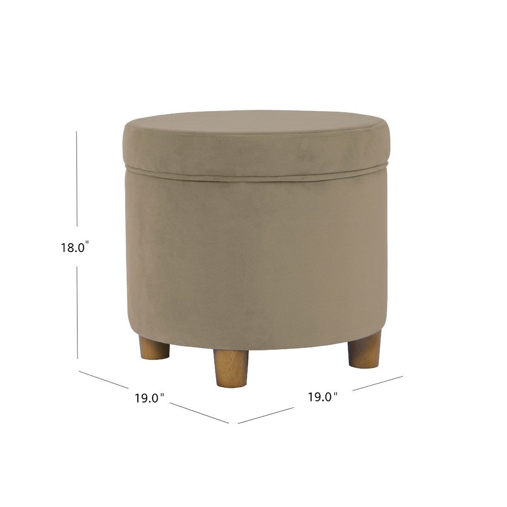 Gio Storage Ottoman, 19 Inch Round Lift Top, Fawn Gray Velvet Fabric -BM334082