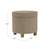 Gio Storage Ottoman, 19 Inch Round Lift Top, Fawn Gray Velvet Fabric -BM334082