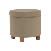 Gio Storage Ottoman, 19 Inch Round Lift Top, Fawn Gray Velvet Fabric -BM334082