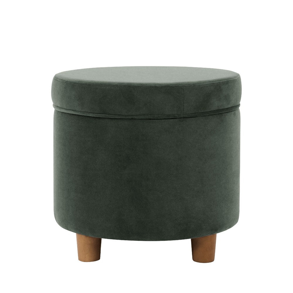 Gio Storage Ottoman, 19 Inch Round Lift Top, Forest Green Velvet -BM334083