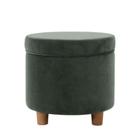 Gio Storage Ottoman, 19 Inch Round Lift Top, Forest Green Velvet -BM334083