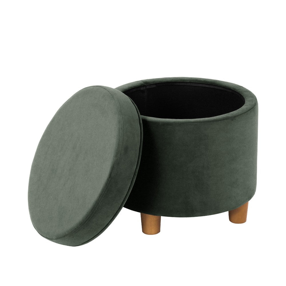 Gio Storage Ottoman, 19 Inch Round Lift Top, Forest Green Velvet -BM334083