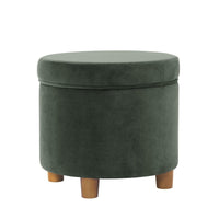 Gio Storage Ottoman, 19 Inch Round Lift Top, Forest Green Velvet -BM334083