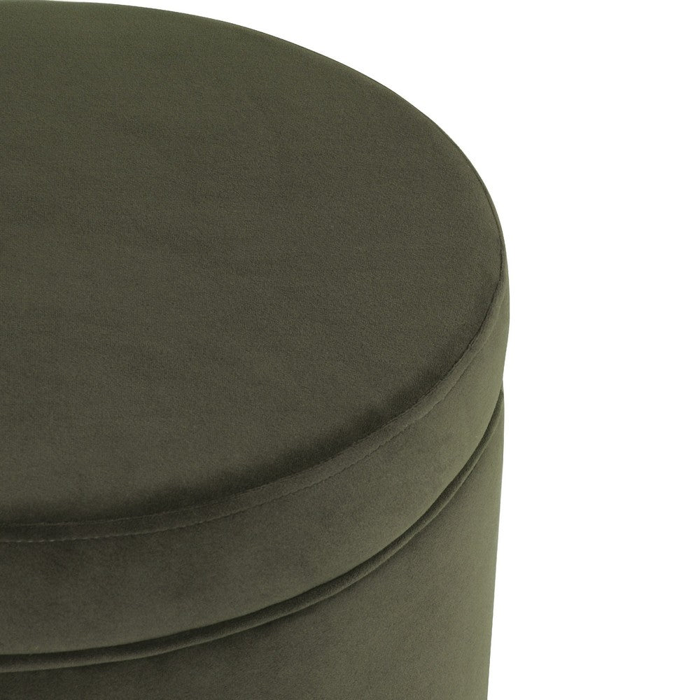 Gio Storage Ottoman, 19 Inch Round Lift Top, Forest Green Velvet -BM334083
