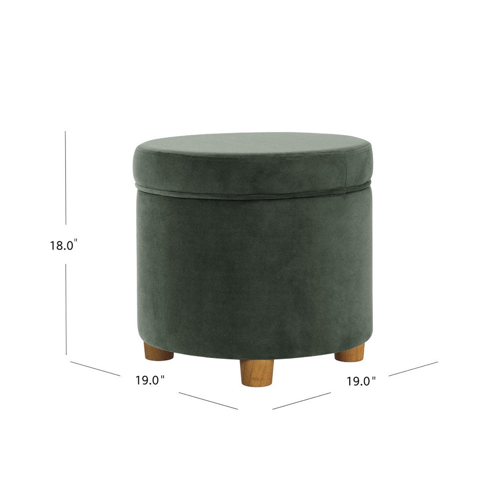 Gio Storage Ottoman, 19 Inch Round Lift Top, Forest Green Velvet -BM334083